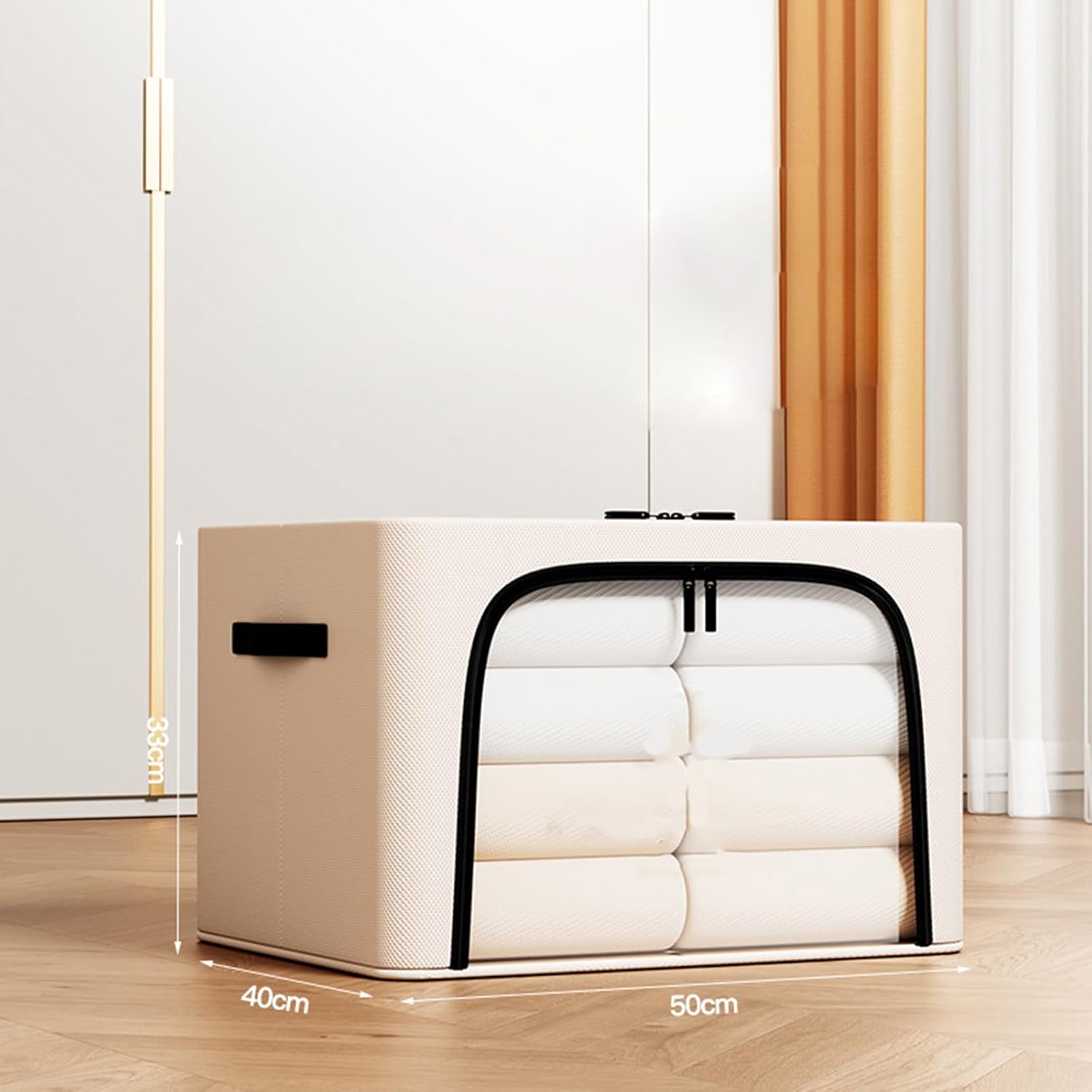 Foldable Clothes Storage Boxes Large Capacity Bins with Metal Frame Lids Clear Window and Sturdy Handles Daily Use Clothes Storage Bins