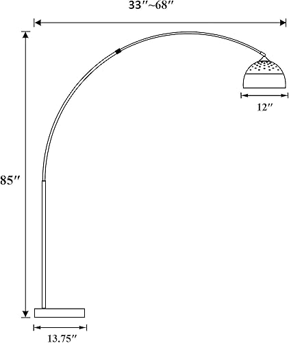 Miniatura 3 de Coaster Home Furnishings Krester - Lámpara de pie de arco de metal con pantalla de cúpula y base de mármol, sala de estar, 85 pulgadas, cromada,