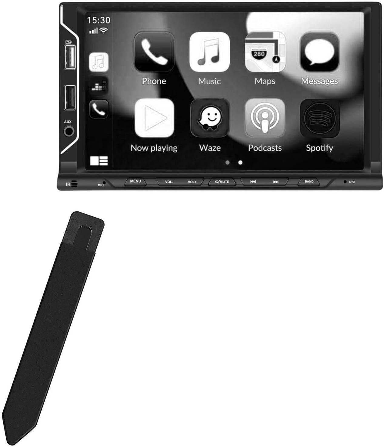 BoxWave Stylus Pouch Compatible with Unitopsci Double Din Wireless Carplay (Model 2) - Stylus PortaPouch, Pen Stylii Holder Carrier Portable Self-Adhesive - Jet Black