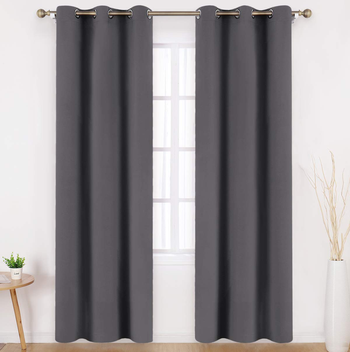 HOMEIDEAS Szare zasłony zaciemniające, 2 panele, 117 x 229 cm, zaciemniające zasłony z przelotkami do sypialni salonu, izolacja termiczna, zasłony okienne blokujące światło