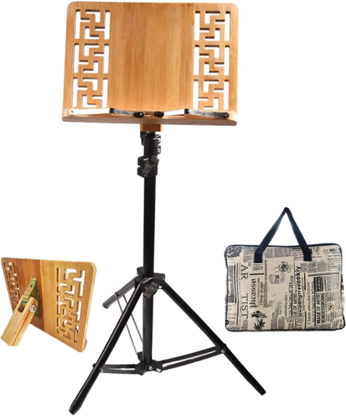 HJXGQJM Sheet Music Stand Wooden, Portable Easy Folding Portable Sheet Music Holder, Stablize Metal Tripod Stand Music Stand with Carrying Bag,Folding Music Stand Wooden Sheet Music Stand