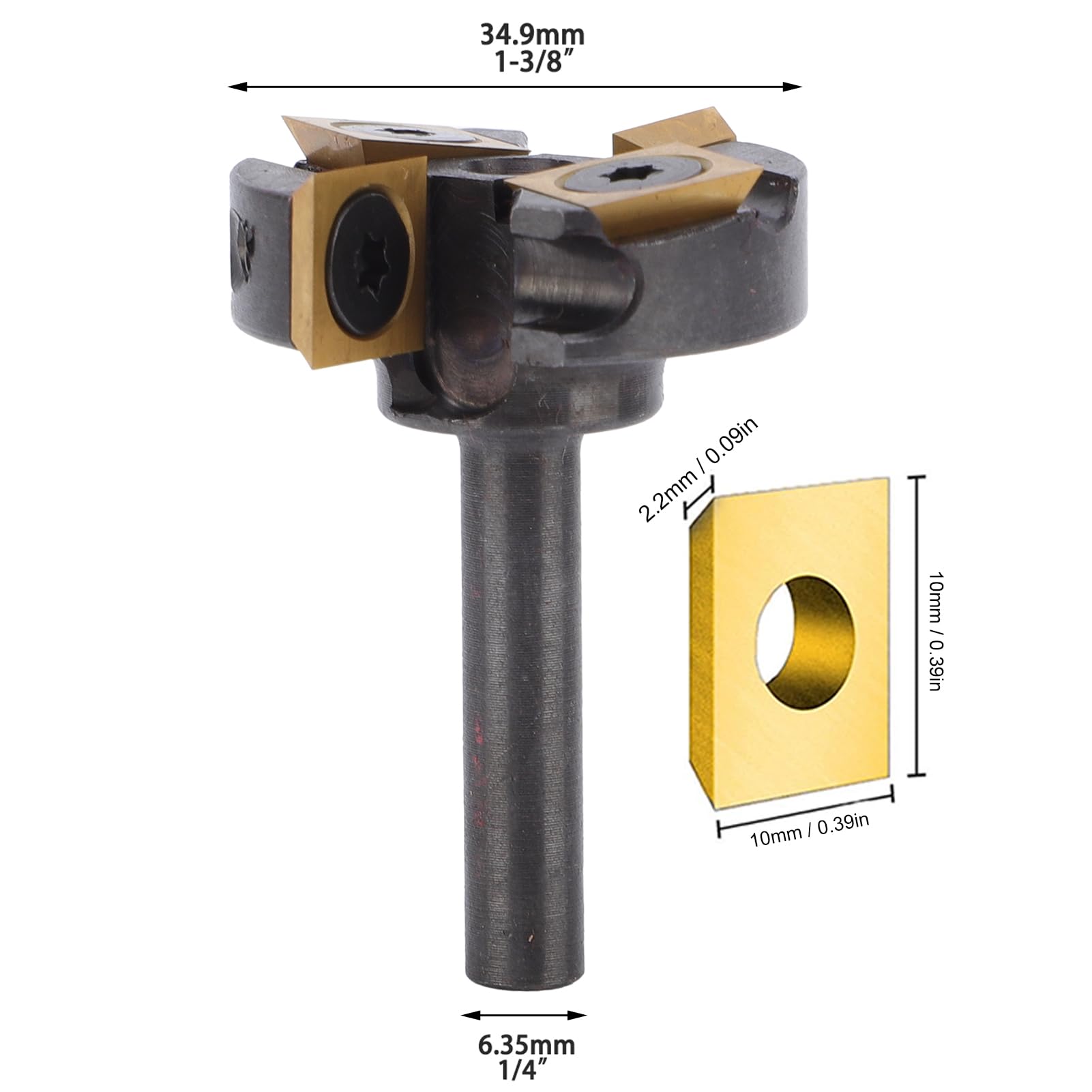 Oumefar Punta per Fresa per Appiattire Lastra, Gambo da 1/4", Diametro di Taglio 1 3/8", Legno Duro, Rivestimento ATS, Punta per Piallatrice per Superficie Spoilboard, per Sughero