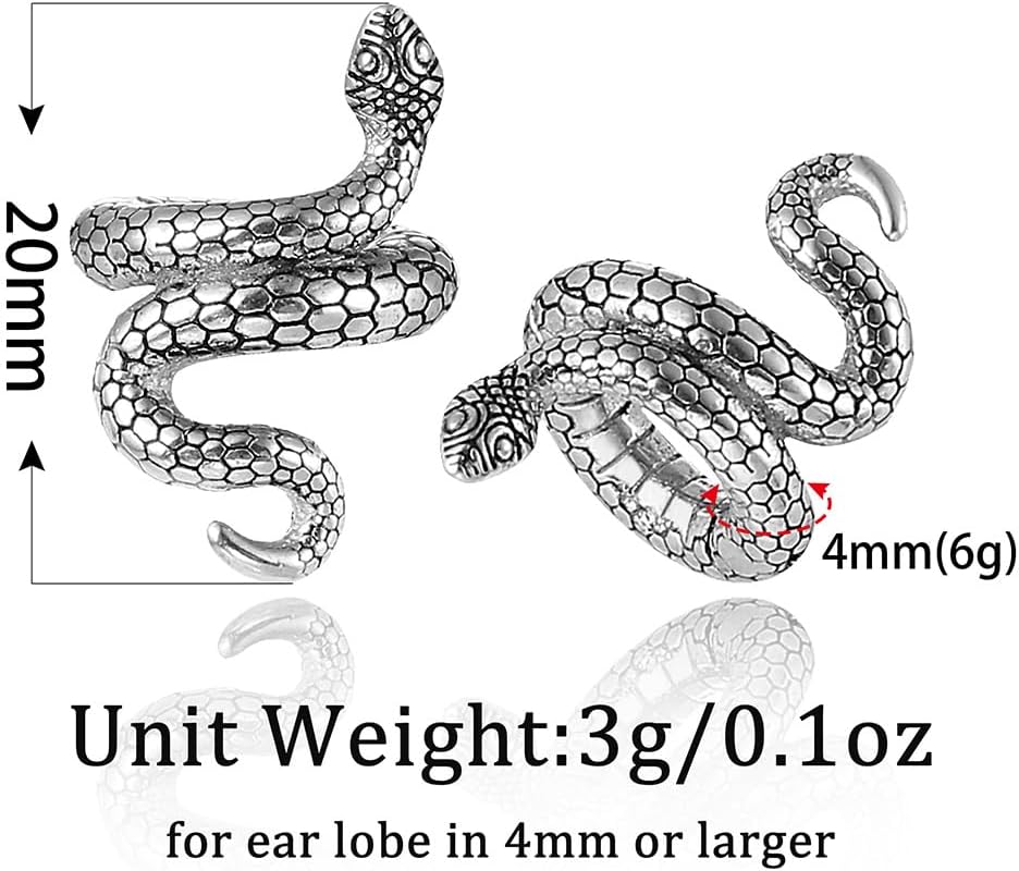 LADEMAYH 2PCS Ear Cuffs Gauges for Stretched Ears, Snake Design Ear Hangers