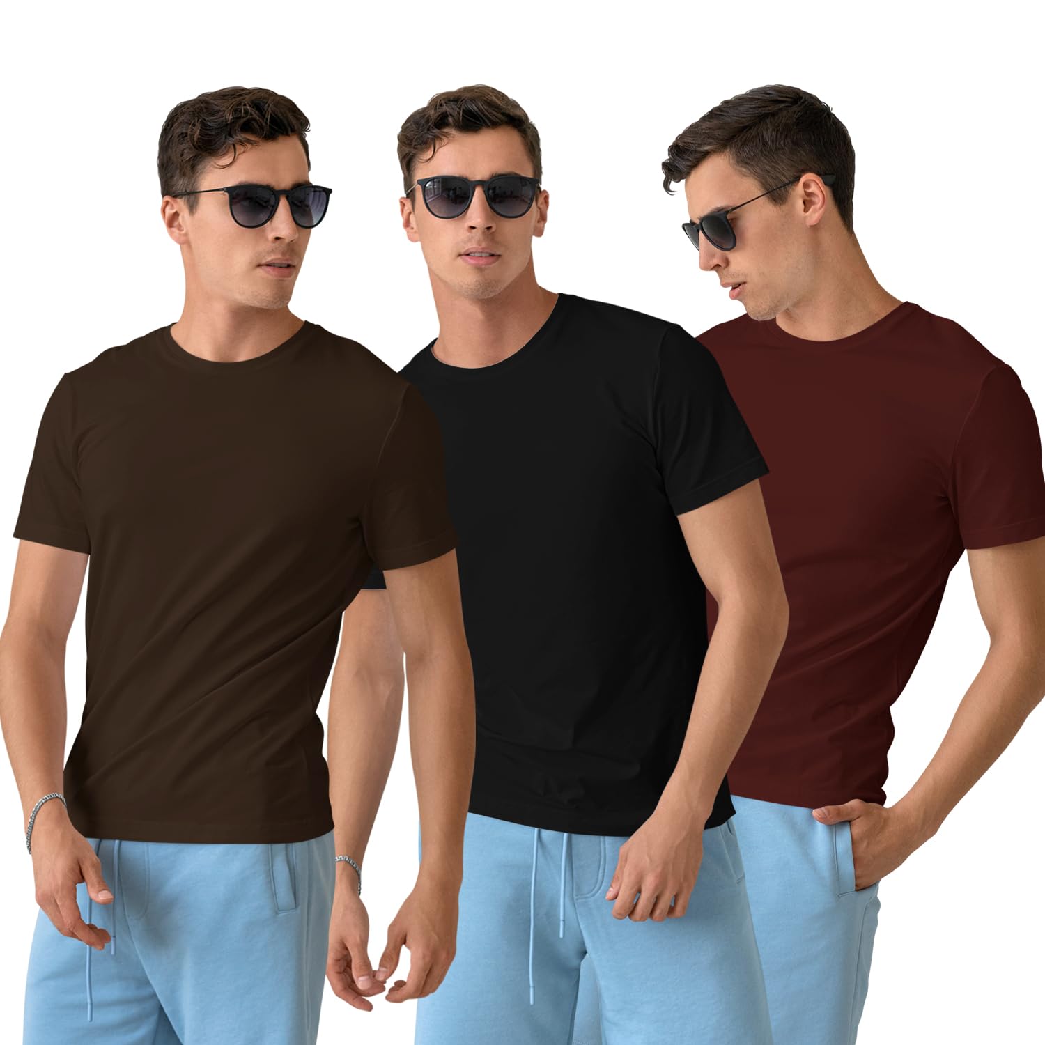 CreativiT Unisex Plain Casual Half Sleeve Round Neck T-Shirt | 100% Recycled Cotton Rich T-Shirt Pack of 3-image-29