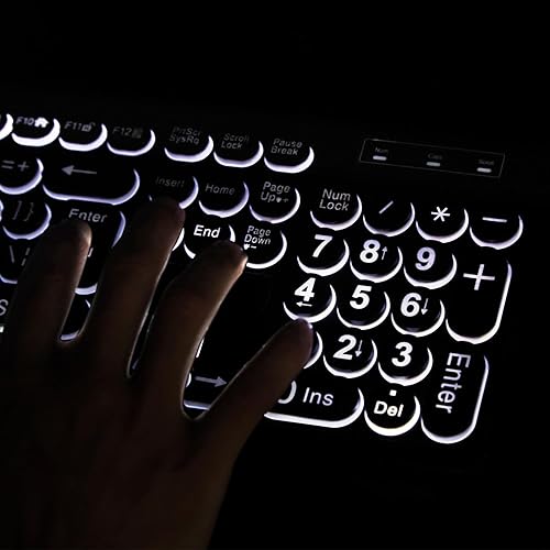 Miniatura 5 de MCSaite - Teclado USB retroiluminado con cable, 104 teclas, tamaño completo estándar con LED blanco, teclado de impresión de letras grandes para