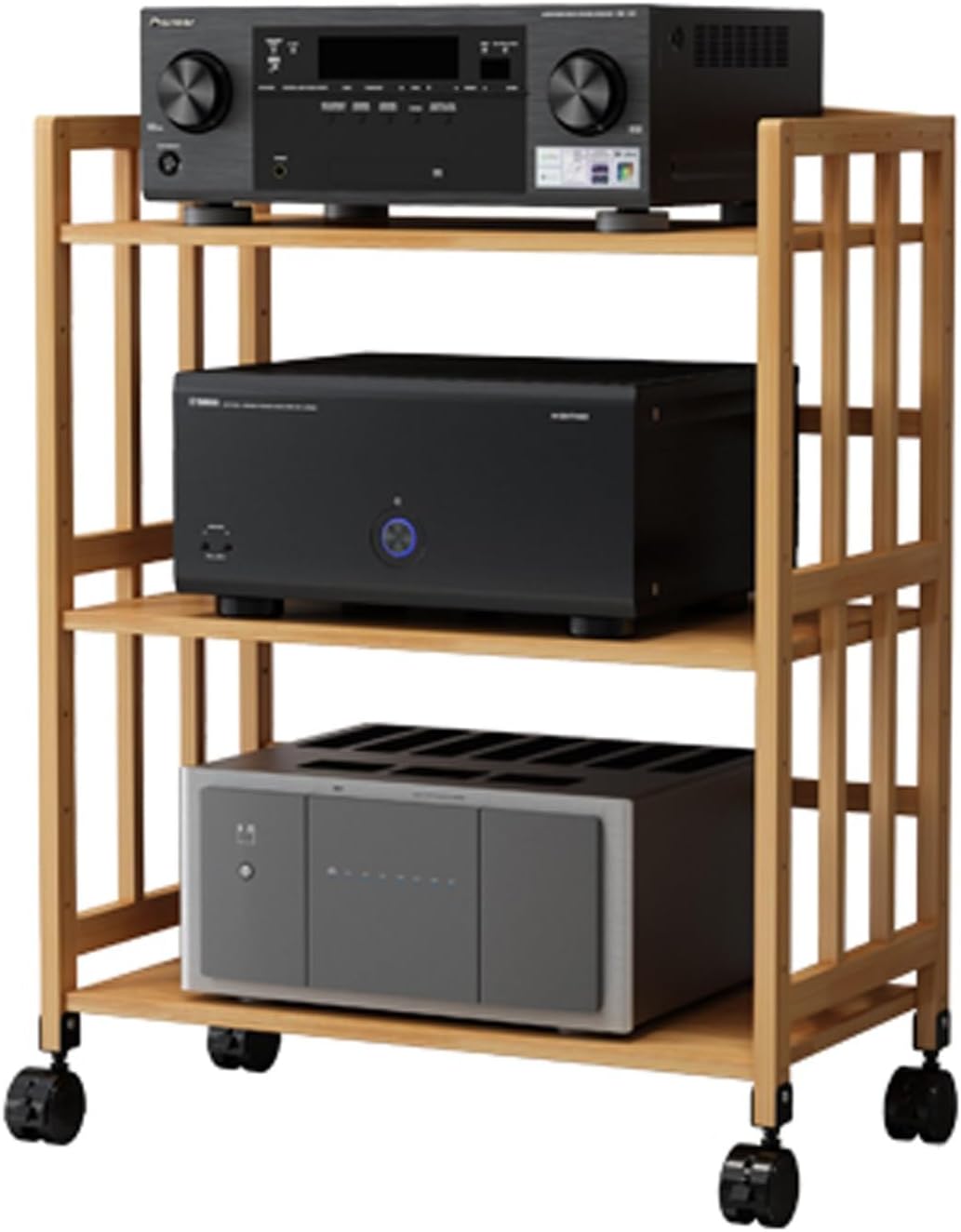 Multi-Tier Audio Rack, Media Stand with Adjustable Shelves, Stereo Cabinet Bamboo, Movable Media Storage Cabinet, for Home, Office, Wood Color(2-Tier(H:77cm) l:80cm)