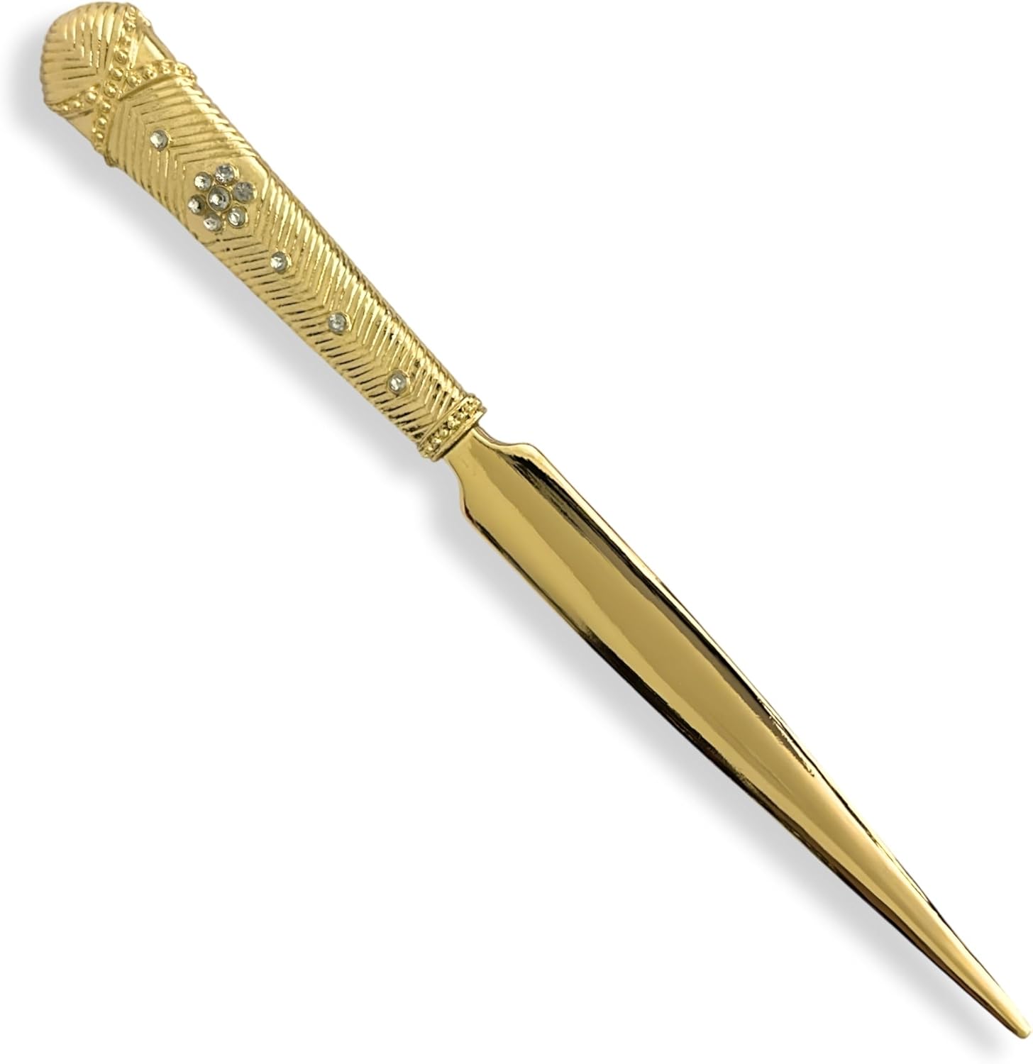 Bejeweled Gold Letter Opener with Clear Crystal Embellishments | Elegant Office Desk Accessory | Premium Gift Bag