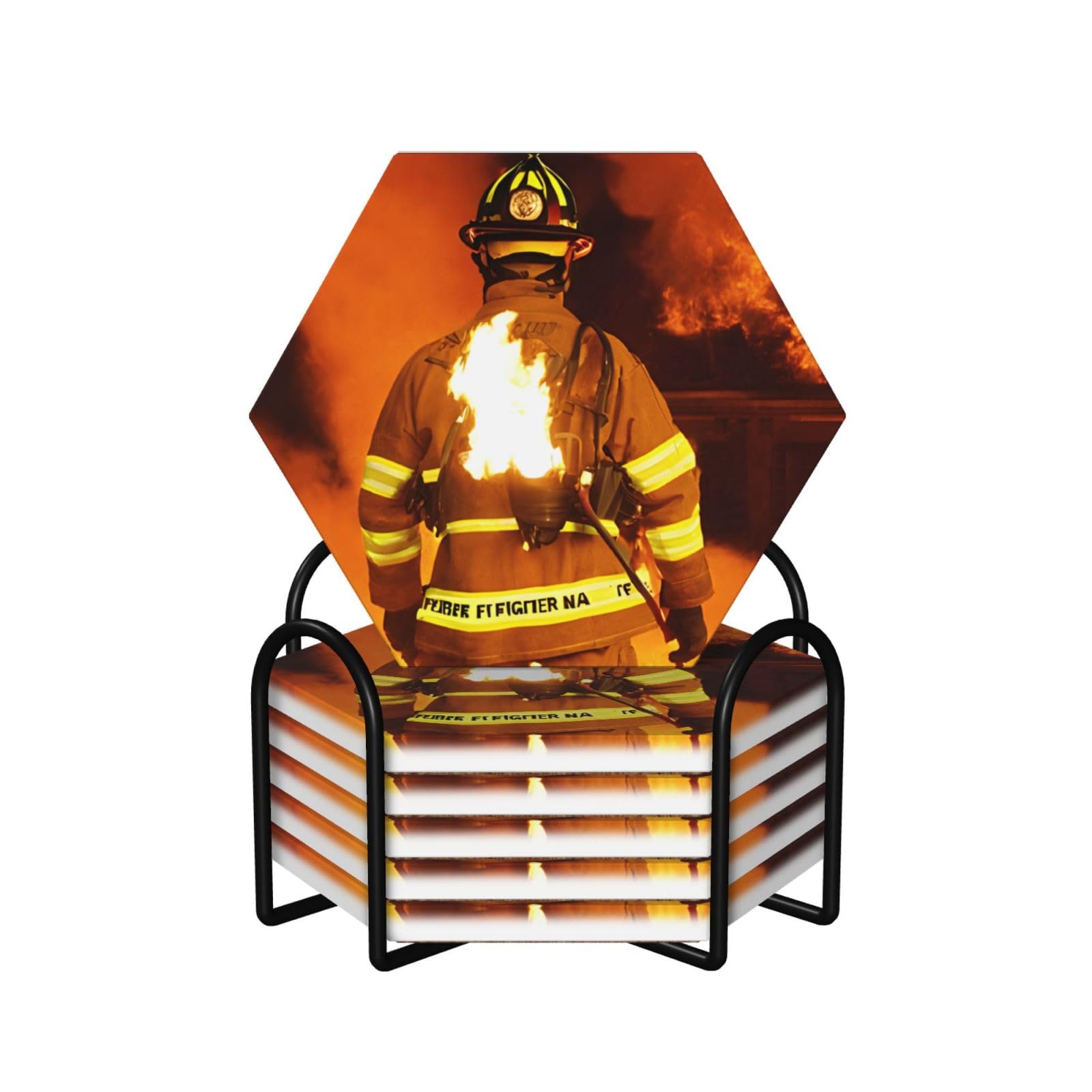 Dessous de verre en céramique hexagonal par 6 avec support de table style flamme