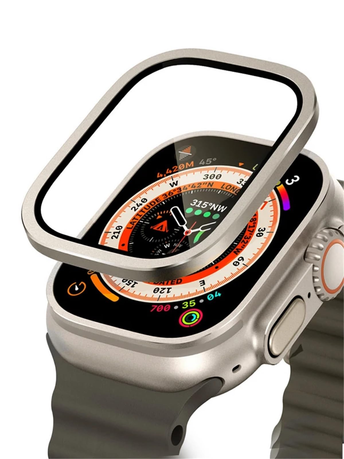 Displayschutzfolie aus gehärtetem Glas für Apple Watch Ultra, 49 mm, Titan-Metallrahmen, kratzfeste Folie für Serie Ultra 2, Displayschutzfolie, Zubehör (Blau 4)