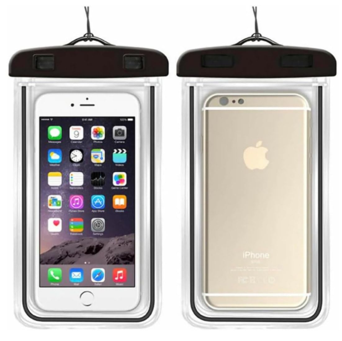 Generic Waterproof Phone Pouches, Universal Fit, Clear, 2 Pack (Black)