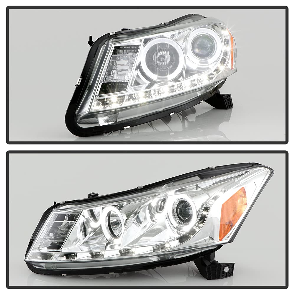 AKKON - For 2008-2012 Honda Accord 4-Door DRL Strip Projector Headlights | Projector Design LED DRL Halo Ring Chrome Housing Clear Lens Driver And Passenger Side product thumbnail 6