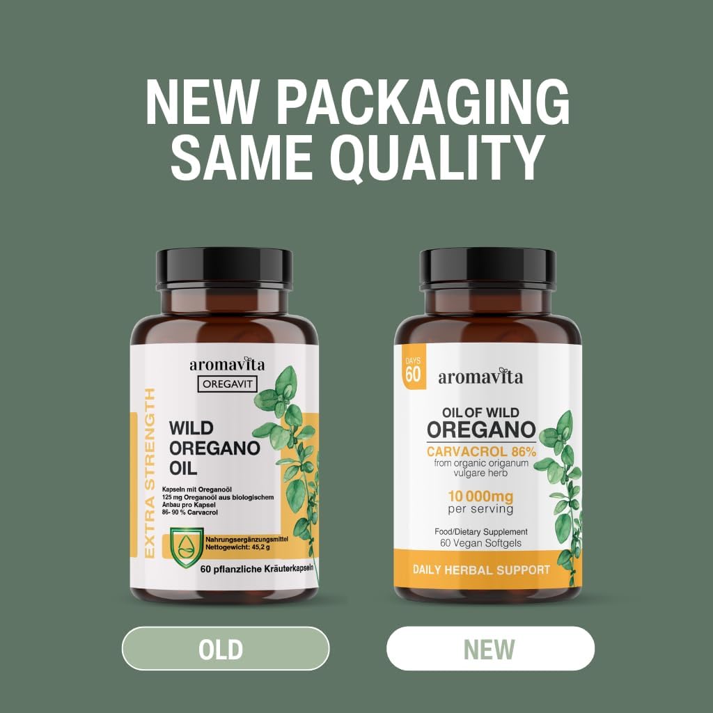 Vegan Wild Oregano Oil Organic Capsules, 86-90% Carvacrol - Immune and Digestive Support, Natural Antioxidant, Vegan, Non GMO,Herbal Supplement - 60 Capsules (60 softgels/1 pakg)