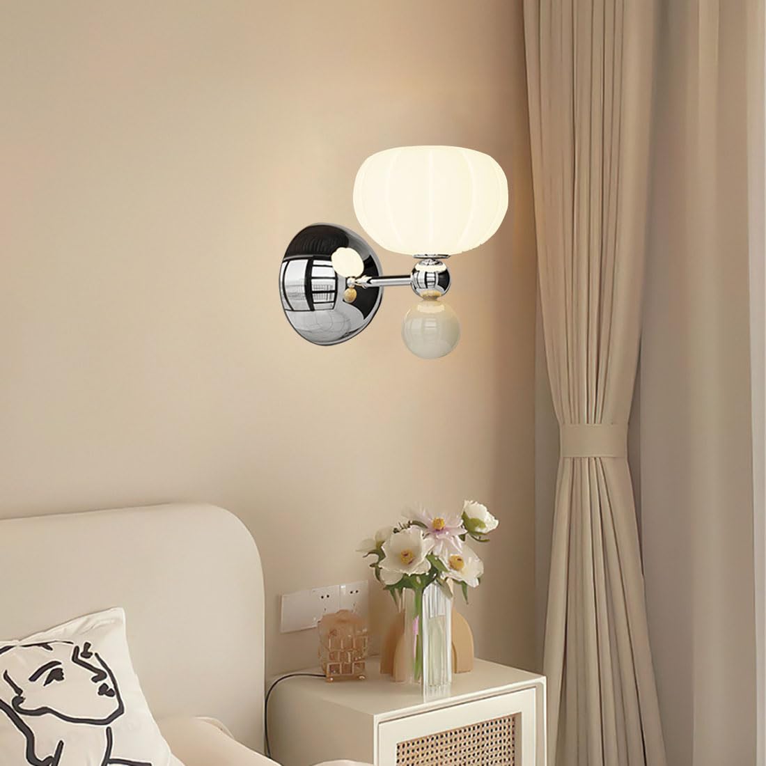 Applique Moderne da Interno in Ferro battuto con Paralume in EP, Stile retrò, Ideali per Camera da Letto, Soggiorno, Ingresso e Sala da Pranzo (Color Crema).