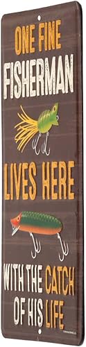 Miniatura 2 de Cartel de metal en relieve de pescador con la captura de su vida, divertido arte de pared de pesca para garaje, casa del lago o cueva de hombre