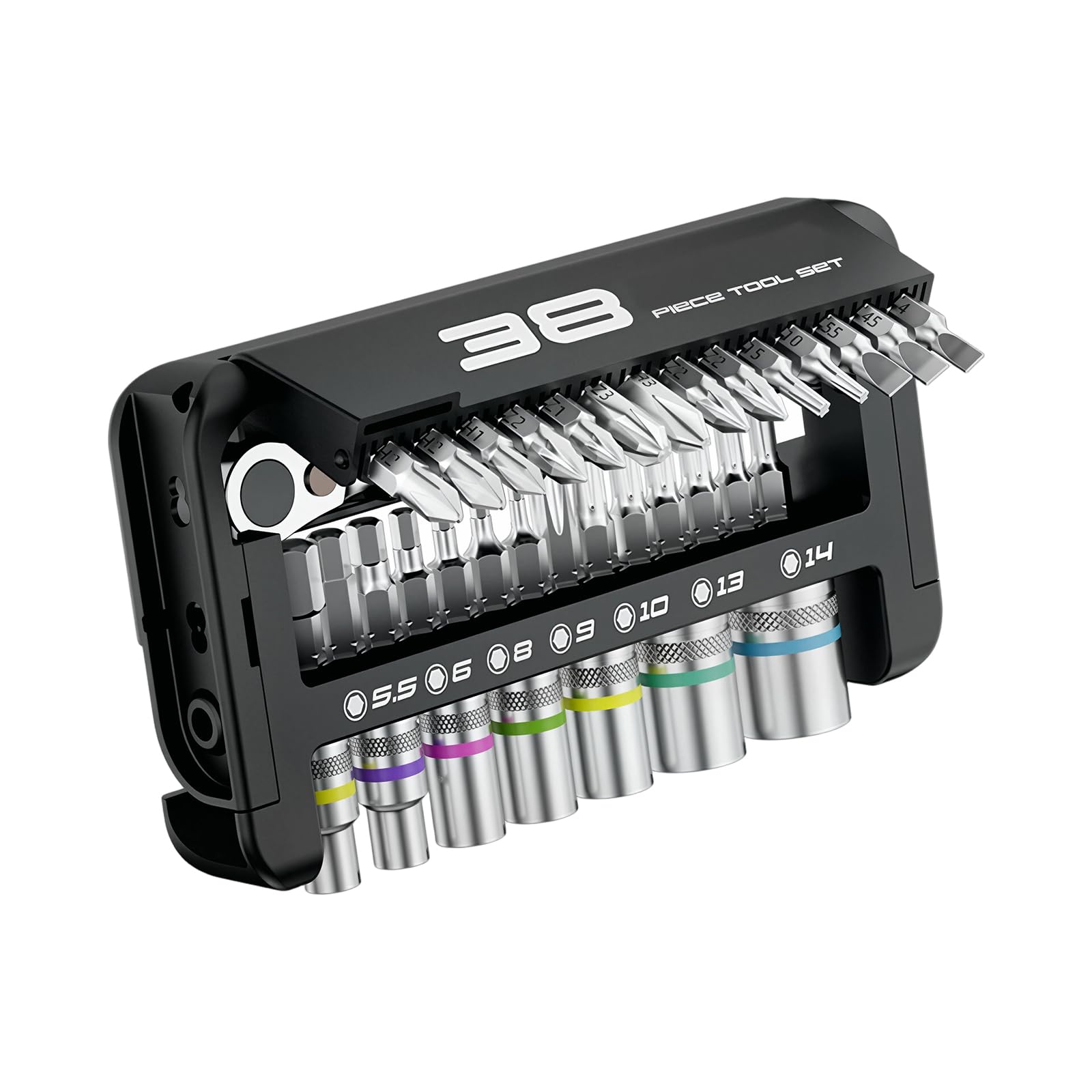 CUNZJIA 38 in 1 Magnetic Ratchets Socket Wrench Set with Rainbow Sleeves Comprehensive Device for Home Repair & Car Maintenance