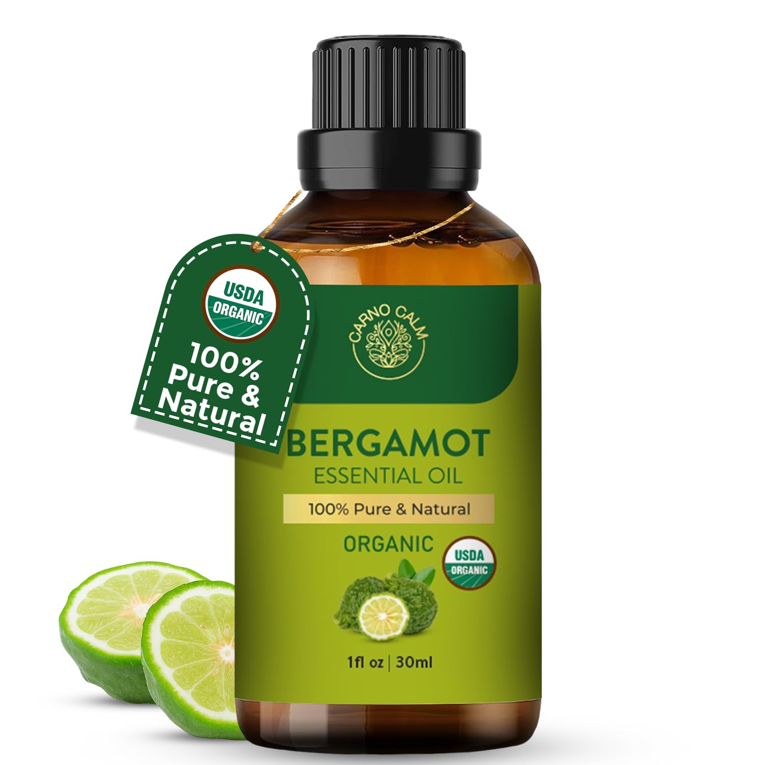 Carno Calm Bergamot Essential Oil 30ml – 100% Pure & Natural Bergamot Oil for Diffuser, Aromatherapy, Home Fragrance, Soap & Candle Making – 1 fl ozUSDA Organic