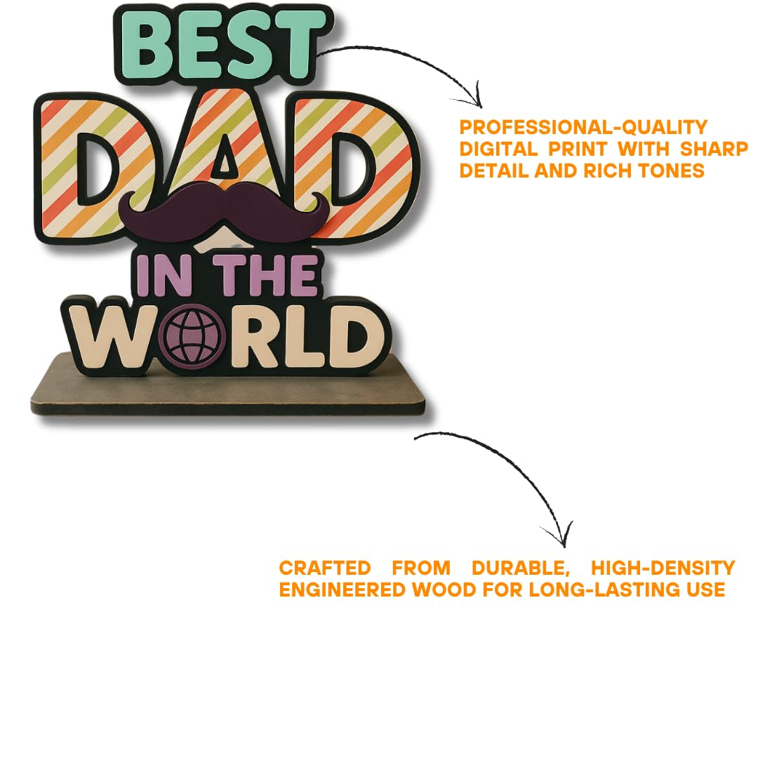 Giftoday Best Dad in the World Wooden Tabletop Trophy Gift for Father's Day, Dad | Father's Day | Father's Day Gift | (Multicolor 6 x 6 Inches) 2