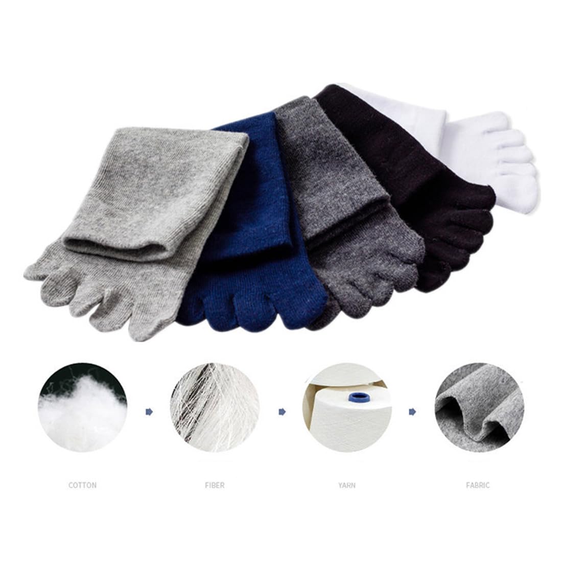 Herren-Zehensocken, Fünf-Finger, Baumwolle, Crew-Socken, Sport, Laufen, Knöchelsocken, klassisch, einfarbig, 5 Paar