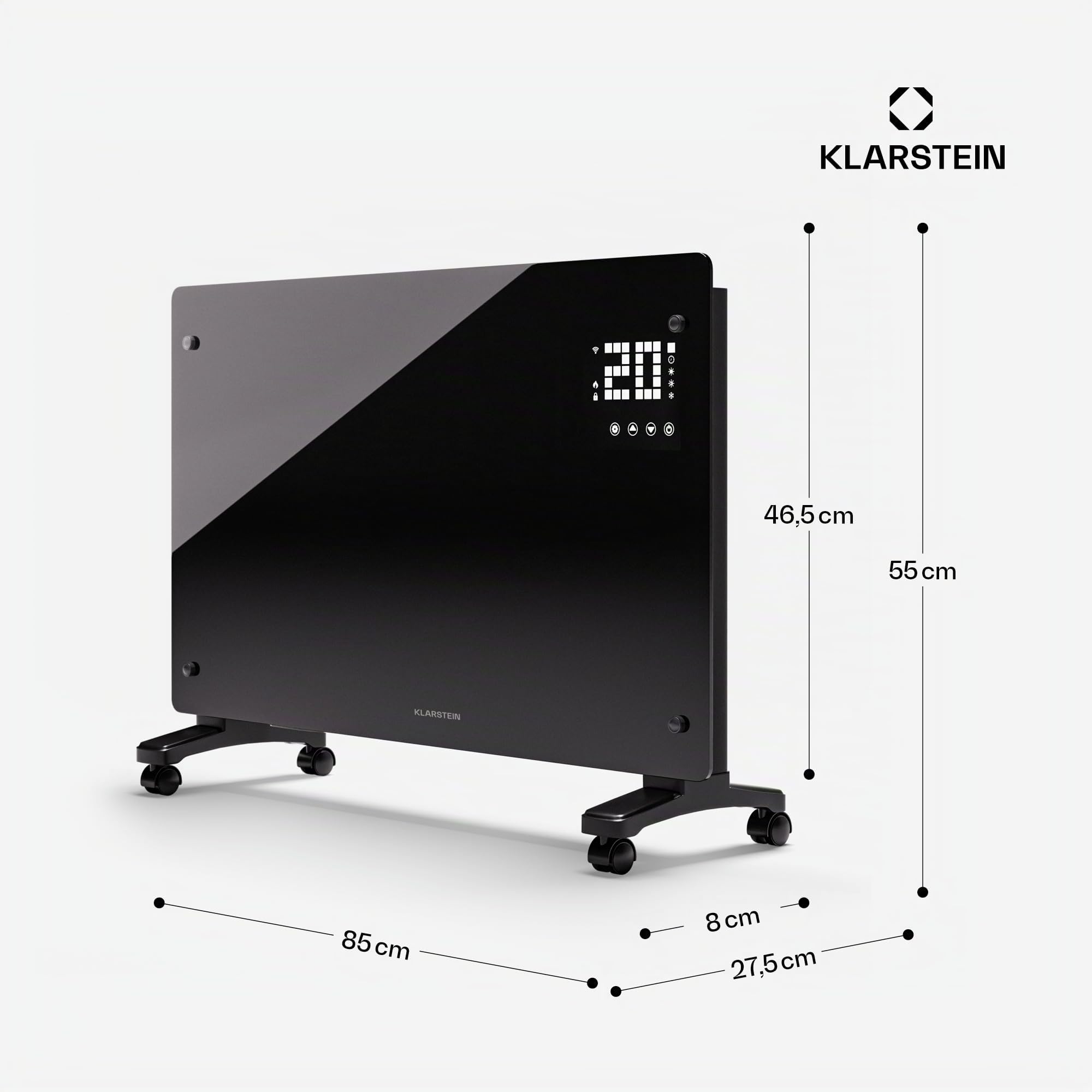 Klarstein Radiador Electrico Bajo Consumo, Estufa Pared 2500W con Ruedas, Radiadores Bajo Consumo Electricos para Pared o dejar de Pie, Fácil de Transportar, Calefacción Eléctrica