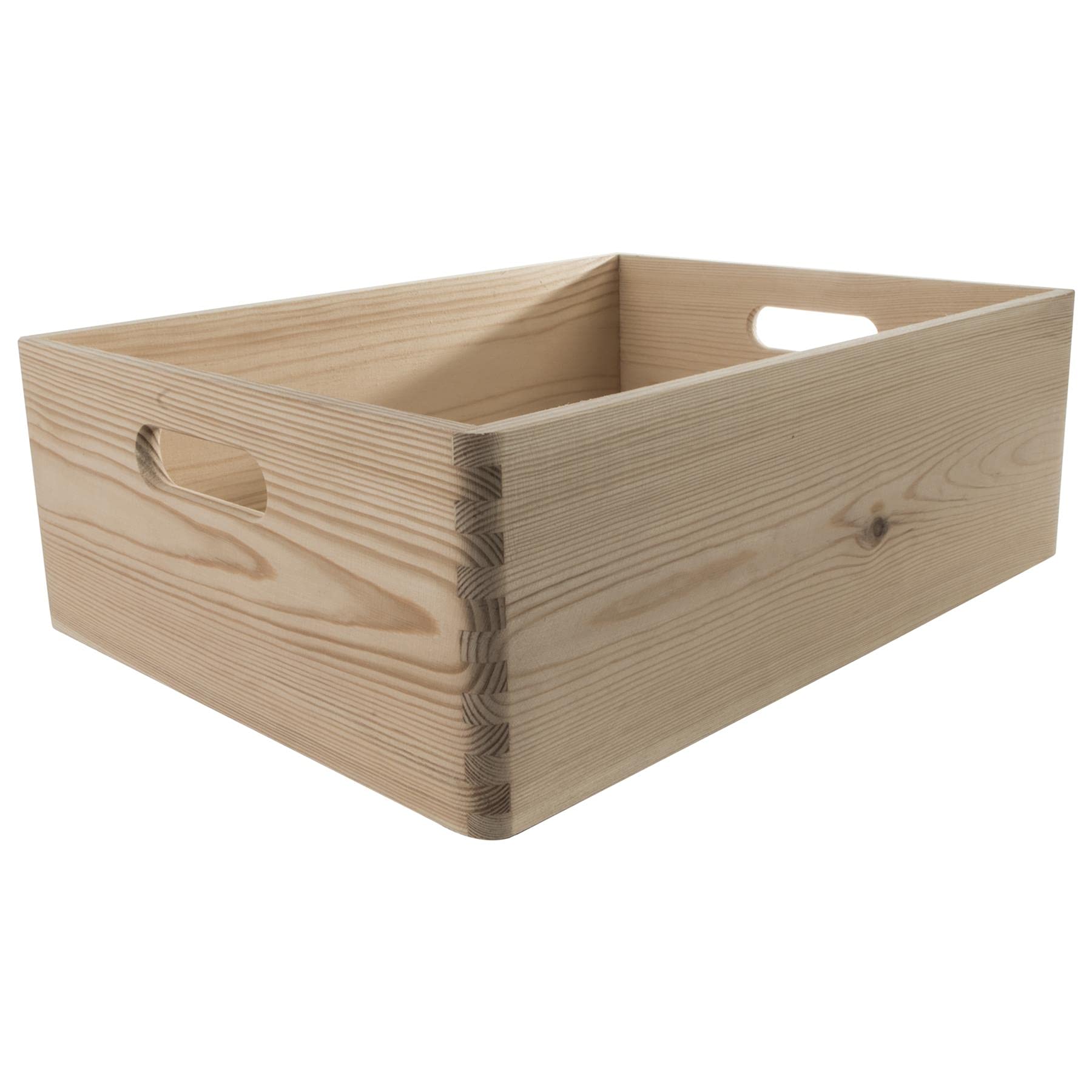Woodeedoo Wood-Coloured Medium Duty Large Wooden Storage Crate With Handles – 40 X 30 X 14 Cm Stackable 12L Wood Box For Toys Crafts Linen Underbed Use – Unfinished Decorative Pine Container