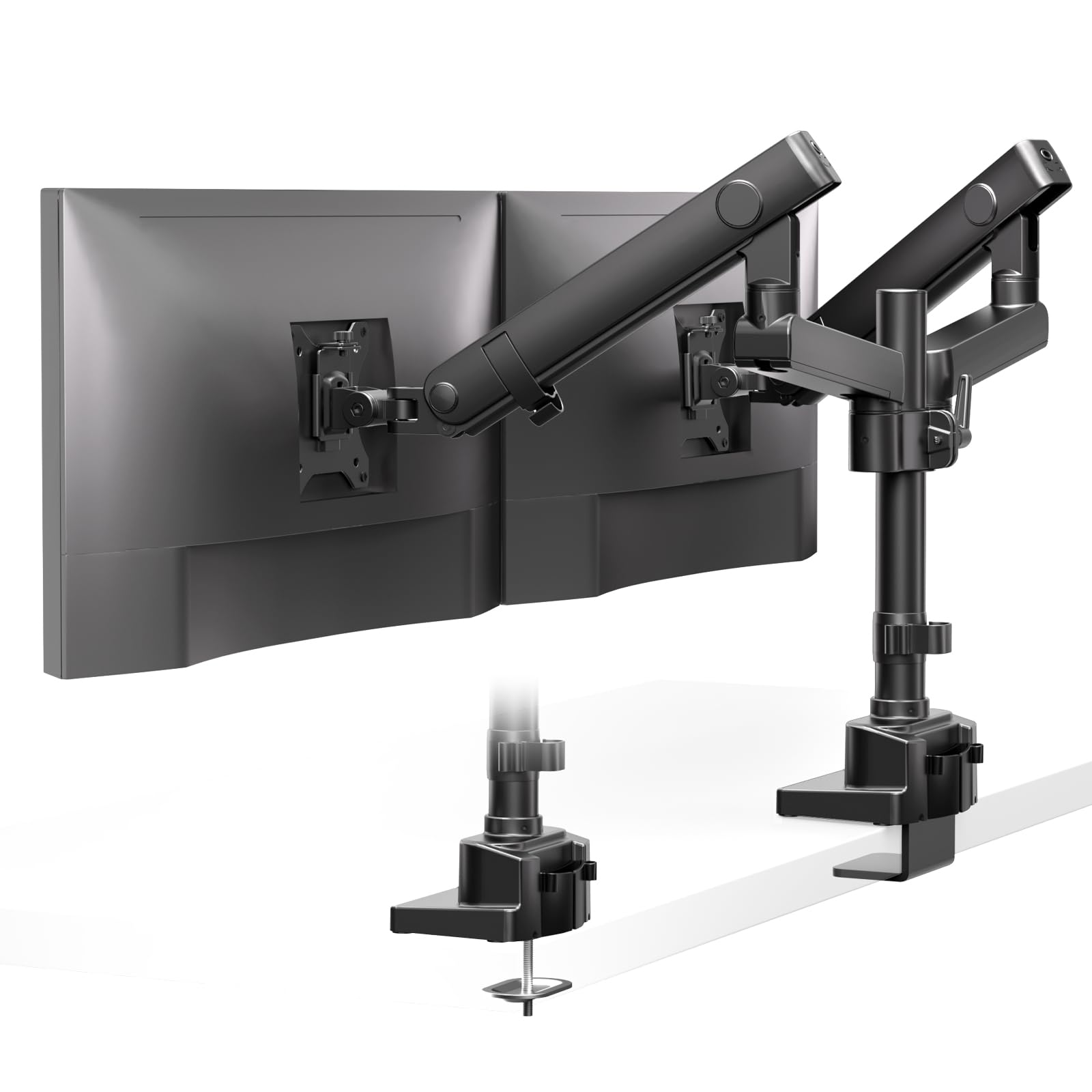 Support Écran PC 2 Écran pour 17'' à 35'', PUTORSEN Ecran PC 2 ecran, Bras Réglable en Hauteur Bras Double avec Incline Pivote et Tourne, Capacité de Charge 12kg, VESA 75 et 100mm