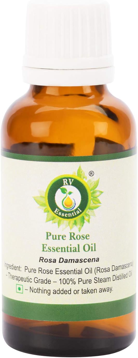 Rose Essential Oil | Rosa Damascena | Rose Oil | for Hair | for Face | for Skin | for Massage | 100% Pure Natural | Steam Distilled | Therapeutic Grade | 10ml | 0.338oz by R V Essential
