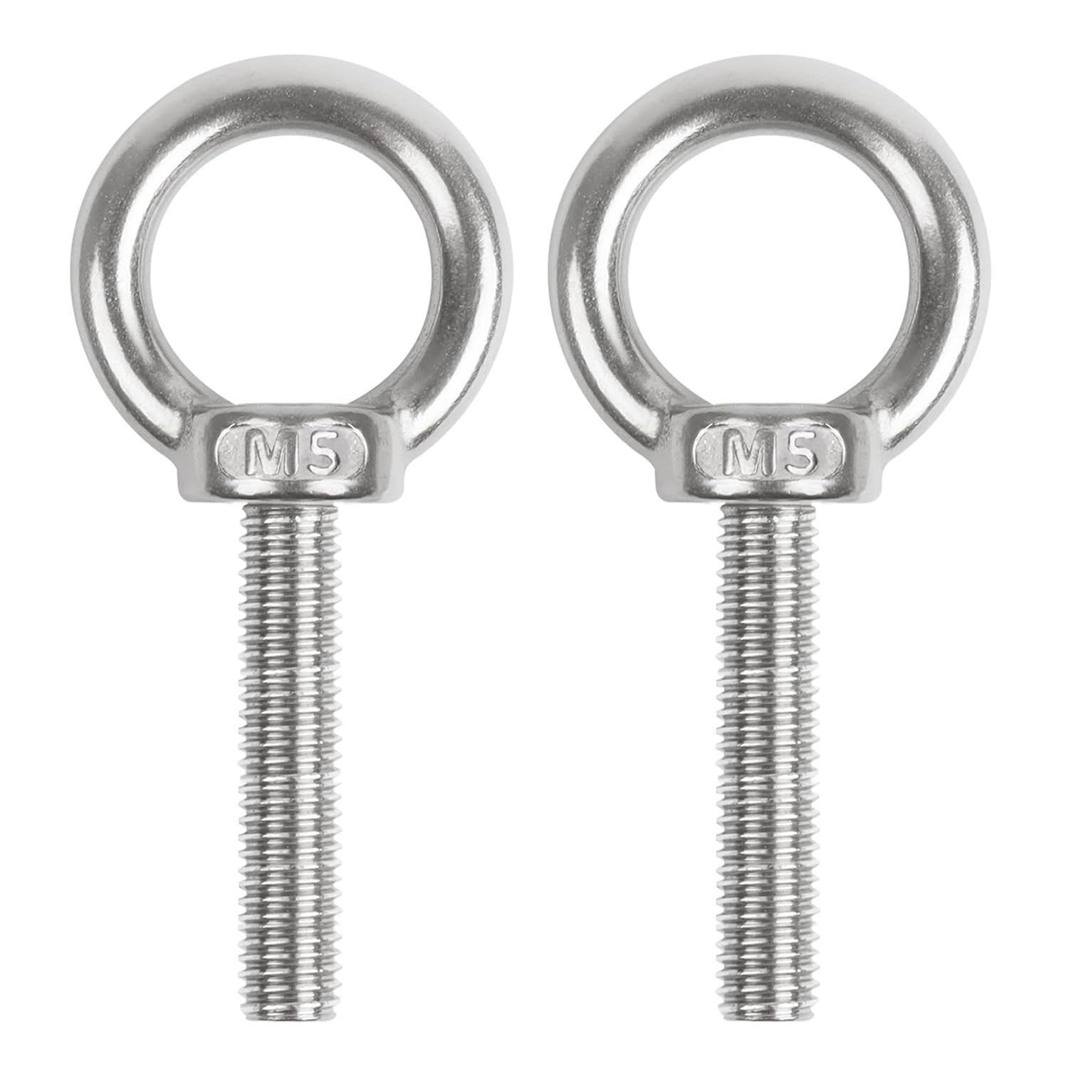 2PCS Juttzzei M5 Eye Bolt Heavy Duty, M5x40mm /1.57" Eye Bolts Male Screw with Thread, 304 Stainless Steel Lifting Ring Eye Bolts M5 for Living Lifting,Engineering Equipment
