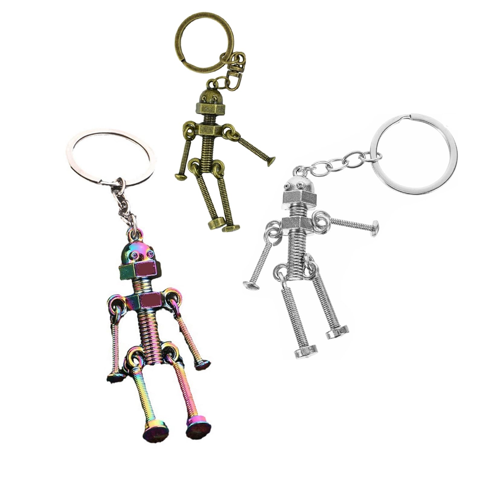 AsggBah 3pcs Movable Robot Keychains - Silver, Bronze, Dazzling Metal Keyring Bag Charms - View #12