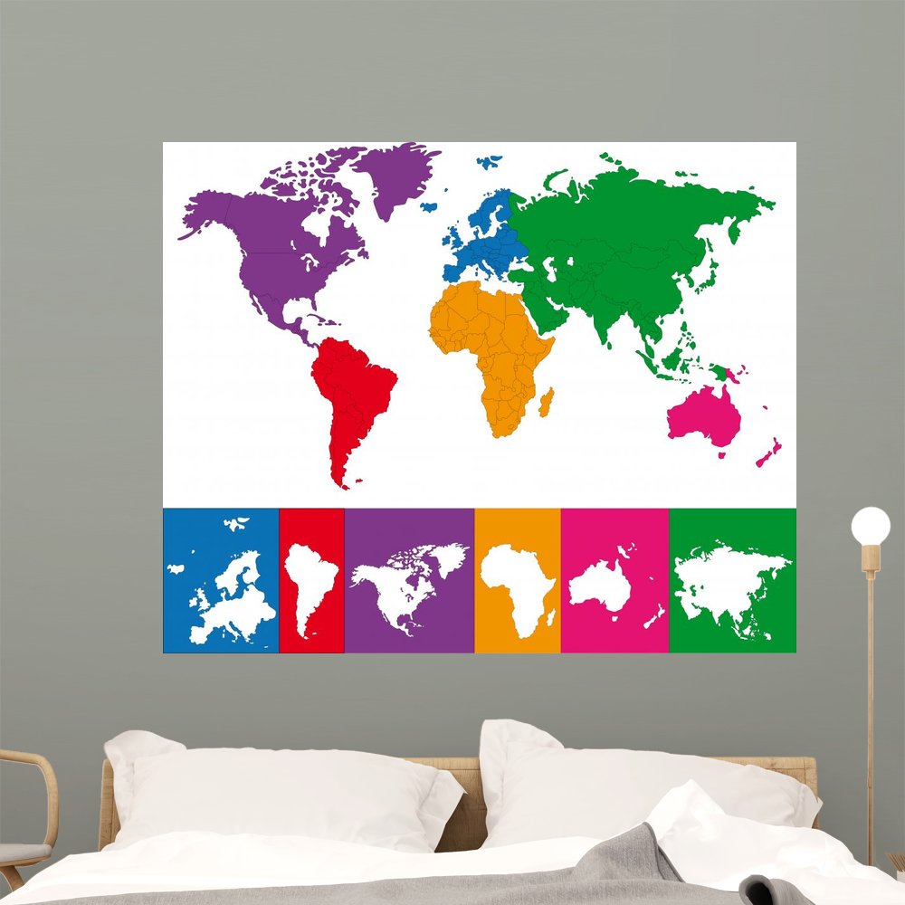 Wallmonkeys Color Map of The World Wall Decal Peel and Stick Graphic WM162503 (48 in W x 39 in H)