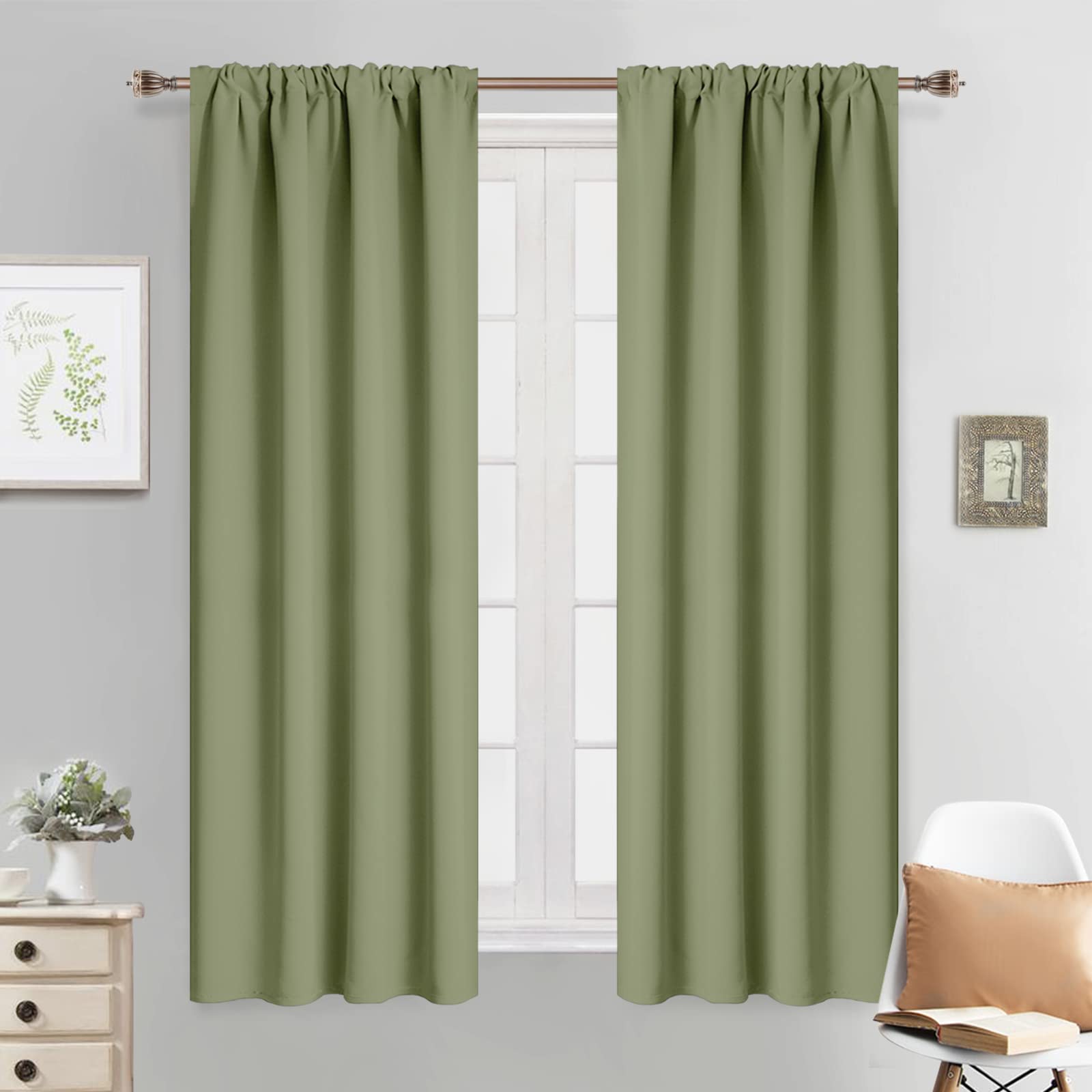 Yakamok Room Darkening Rod Pocket Window Drapes Thermal Insulated Light Blocking Blackout Curtains for Bedroom(38Wx63L,Sage,2 Panels) — image 1
