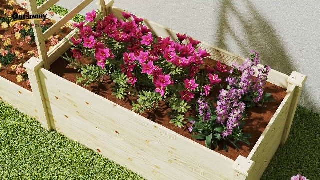 Letto Orto Rialzato Outsunny Con Traliccio - Fioriera Legno Abete 222x63x132cm Per Piante Rampicanti - Foto 12