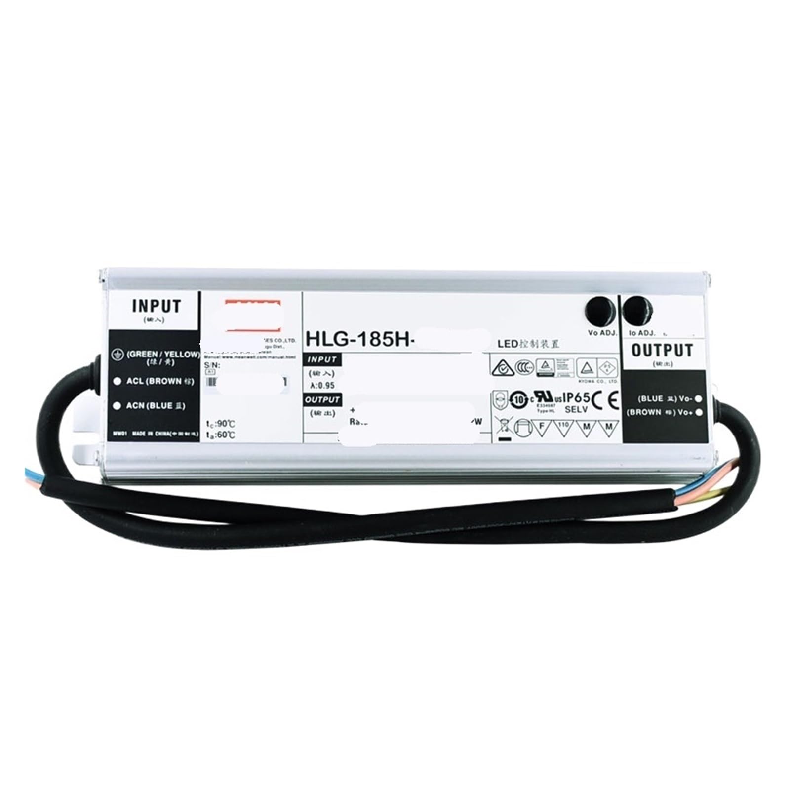 Boîtier alimentation LED HLG-185H-24A robuste en aluminium pour grand projet