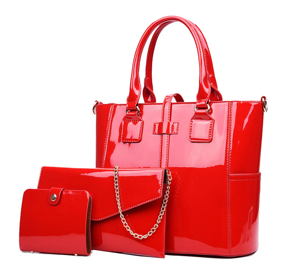 Yan Show Women's 3pcs Handbags Patent Leather Fashion Shoulder Bag Large Capacity Handbag