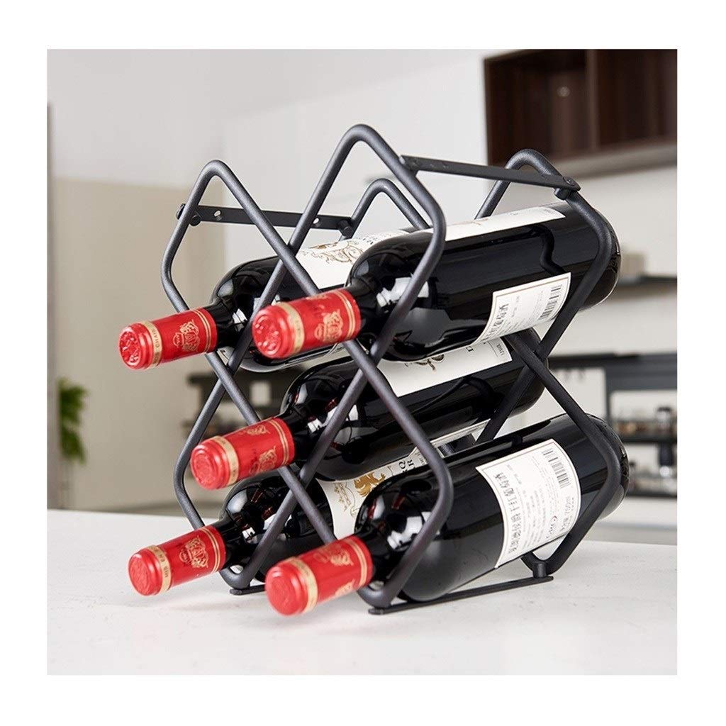 Présentoir à vin à l'envers pour 5 bouteilles et verres - Porte-bouteille design noir et doré