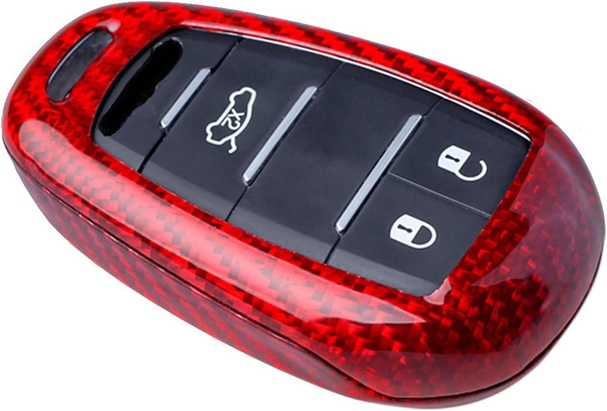 Genuine Carbon Fiber Key Fob Cover for Alfa Romeo Giulia Stelvio 4C Spider 2017-2023 Smart Car Remote Key Fob Case for Men Women - Red