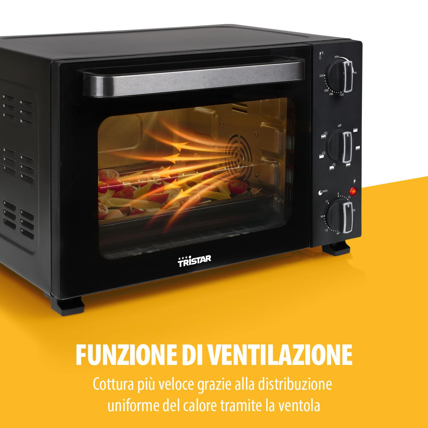 Tristar Forno Ventilato, Capacità 27L, 1500W, 6 Programmi, Timer 90 Min, Termostato 90–230 °C, Porta Doppio Vetro, Luce Interna, Accessori Inclusi, OV-3627