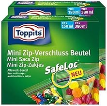 Toppits Mini Zip Closure Bags 20 x 150 ml and 20 x 380 ml with SafeLoc (Pack of 2)