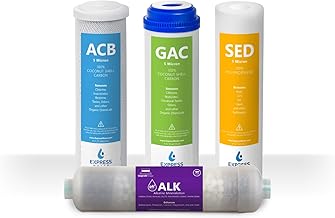 Express Water – Alkaline Reverse Osmosis System Replacement Filter Set – 4 Filters with ALK, Carbon (GAC, ACB), Sediment SED – 10 inch Size Water Filters