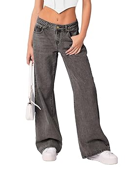 【NONCODE】(Unisex) Liza Pocket Wide Denim Pants NIMIN Women's Mid Waist Jeans Loose Straight Wide Leg