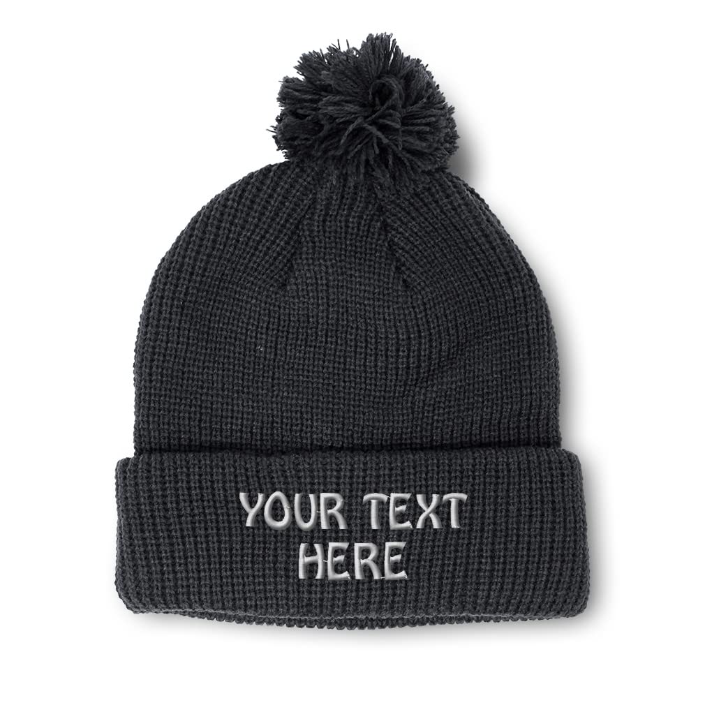Winter Hat Pom Pom Beanie for Men & Women Custom Personalized Text Name Embroidery Acrylic Skull Cap Hat Black 1 Size