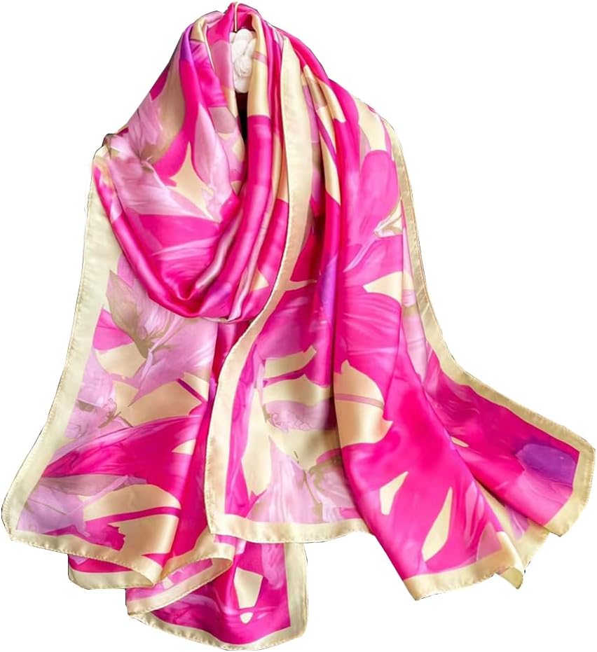 FairyCity Womens oversized Luxury Silk Scarf Long Satin Scarf Lightweight Fashion Shawl Wrap