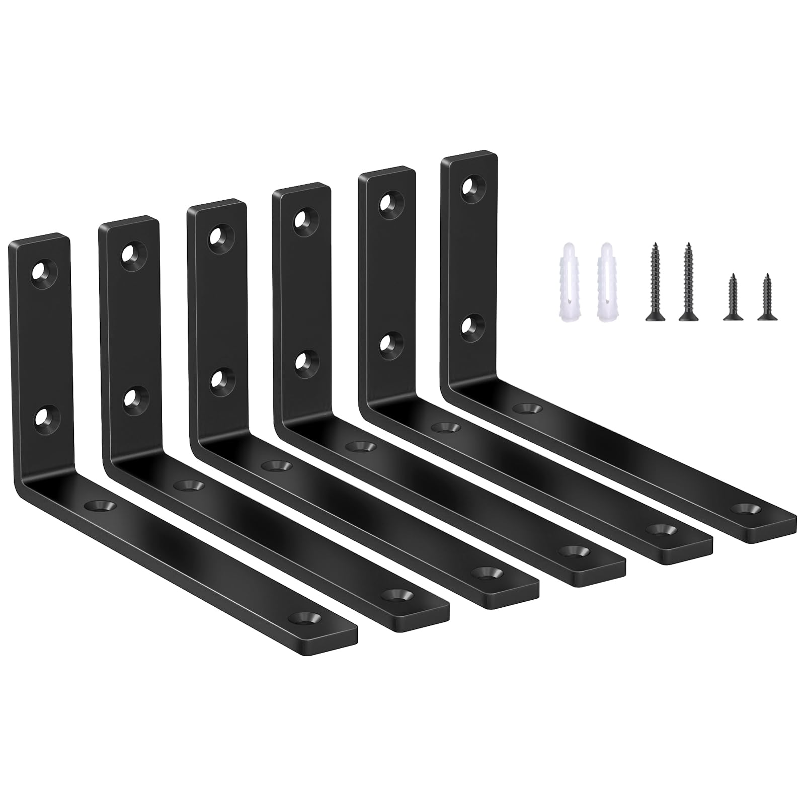 LSK 6PCS Shelf Bracket, L 6"×H 3", 5mm Thick Heavy Duty L Bracket, Black