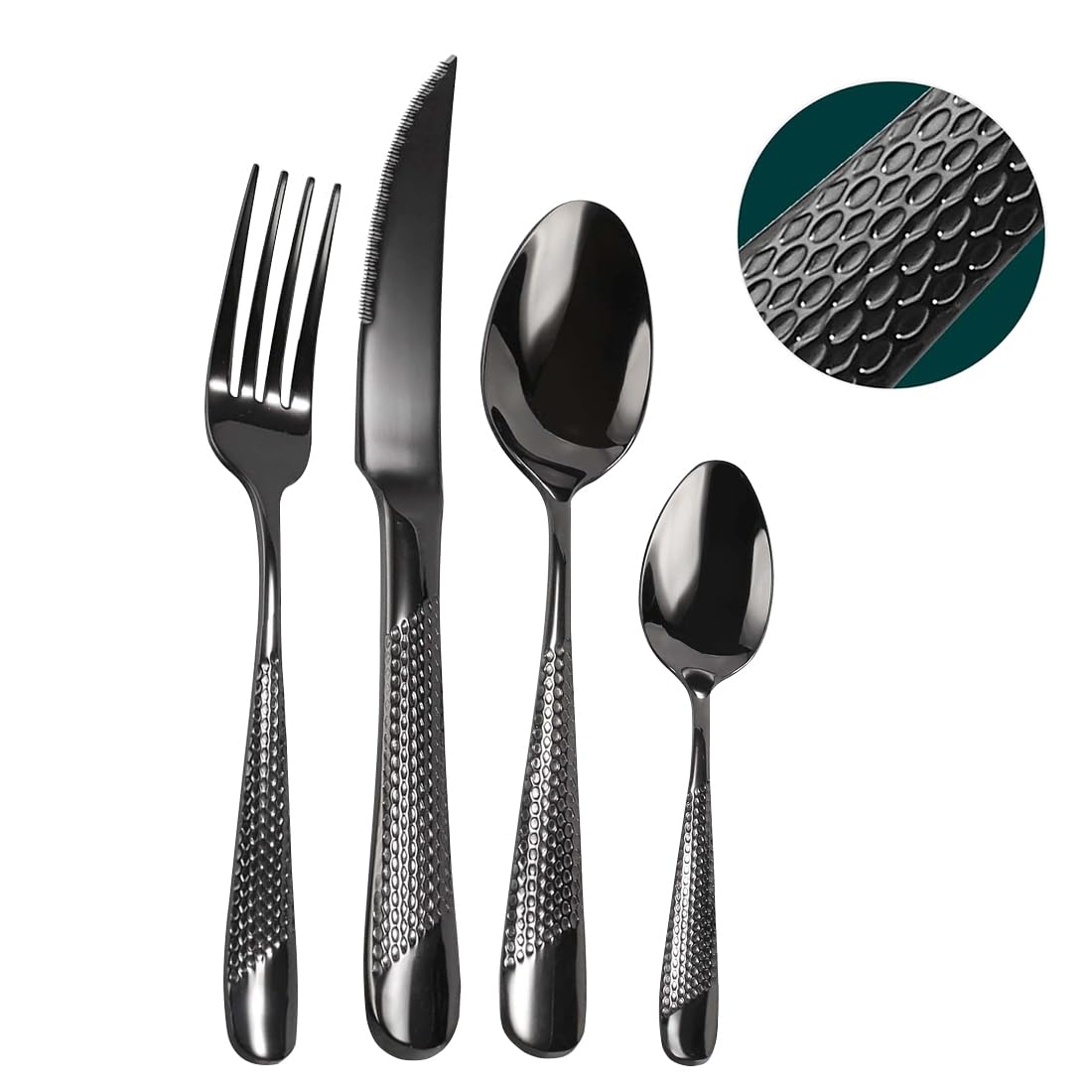 VIQWYIC Juego de cubiertos de 24 piezas, cubiertos martillados, cuchillo de acero inoxidable, tenedor, cuchara, juego de cubiertos para 6 personas, modernos cubiertos de plata para