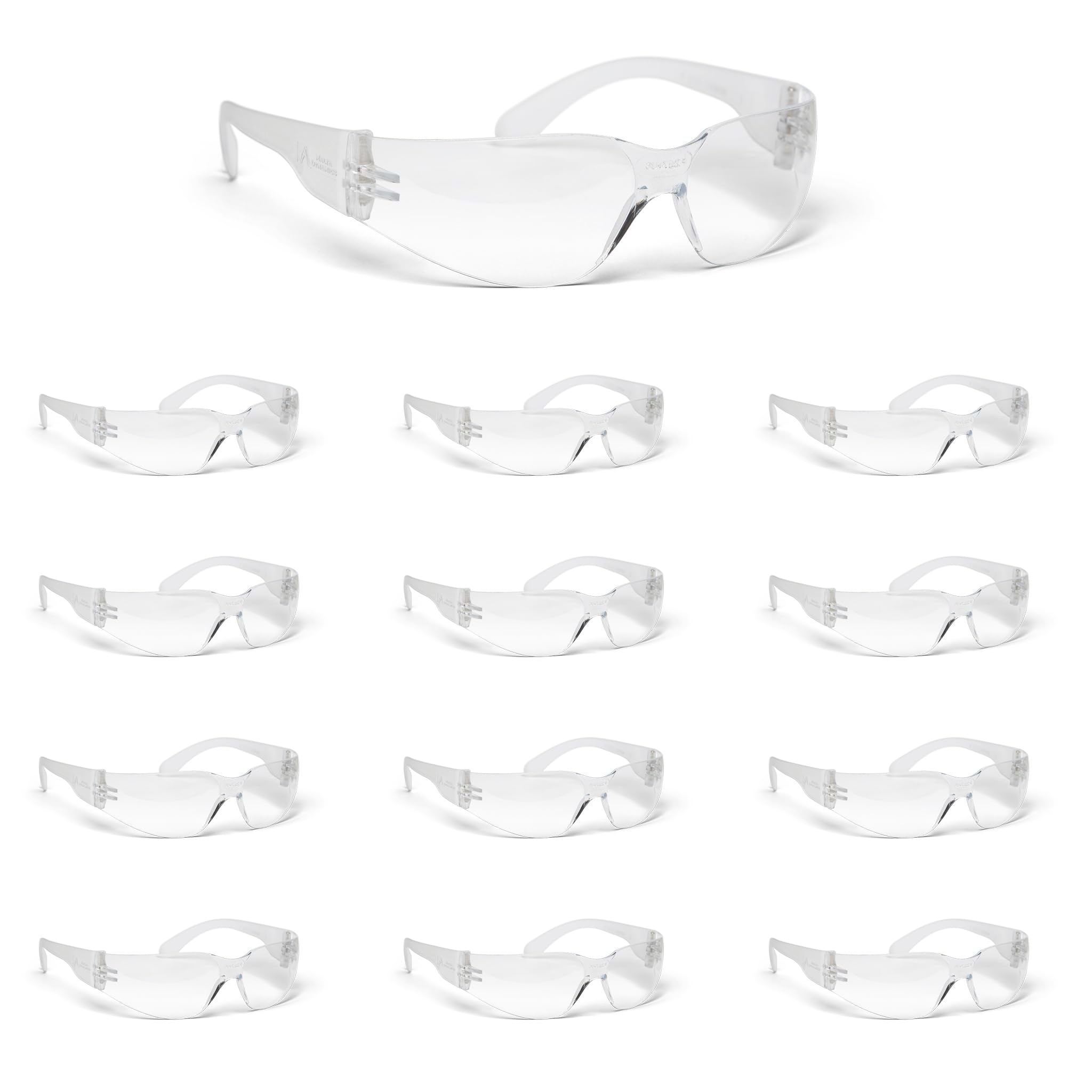Malta Dynamics Clear Frame Safety Glasses, One Size, Anti-Scratch Construction Glasses with Impact Resistance, ANSI Compliant (12 Pack )