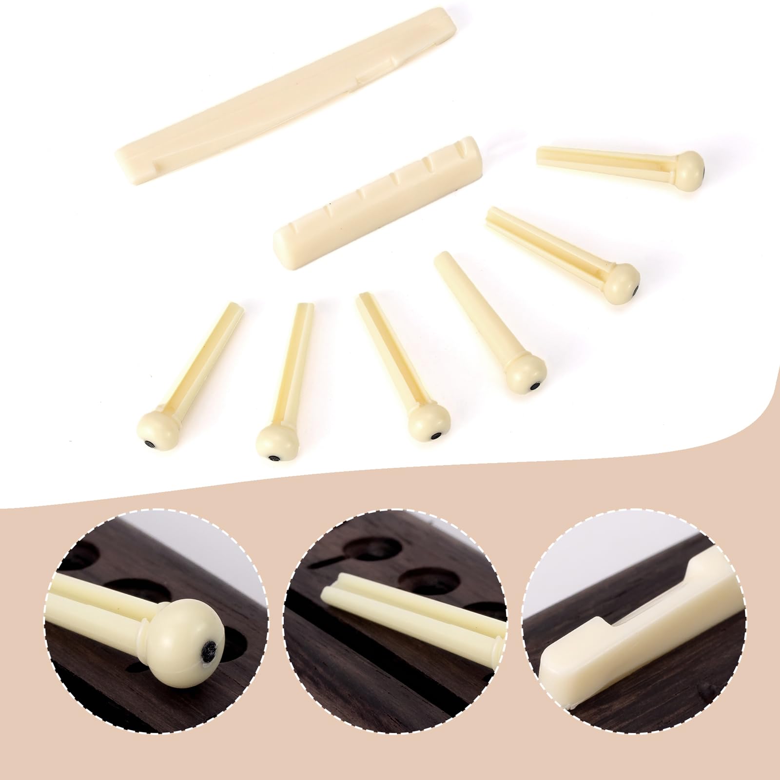 Swhmc Gitarrensteg, Palisander, Akustikgitarre, Steg, Sattel, Mutternstift-Set mit 6 Pins, Ersatz für 6-Saiten-Stil (weißer Sattel)