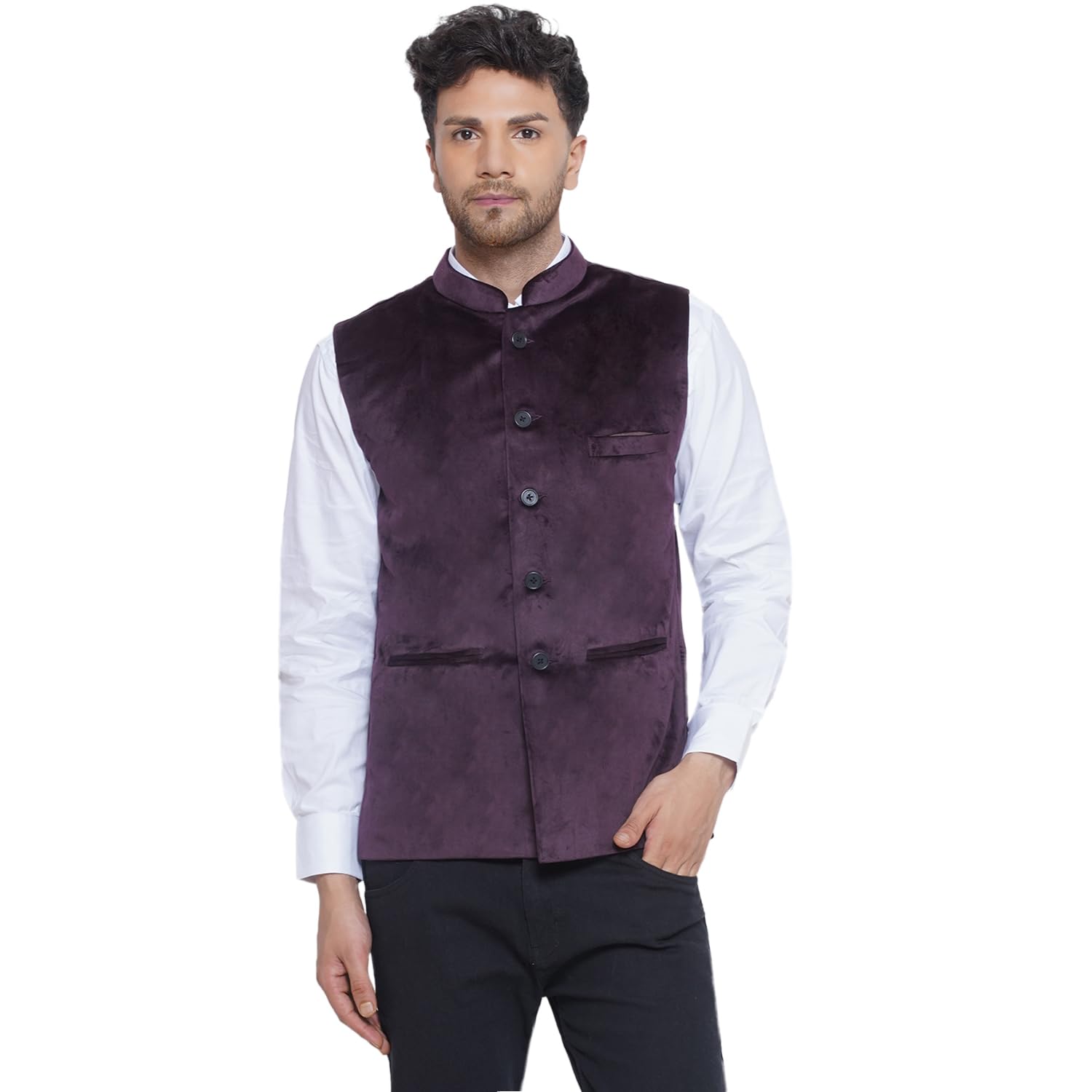 veera paridhaan Velvet Solid Nehru Jacket for Men(Wine)-picture-36