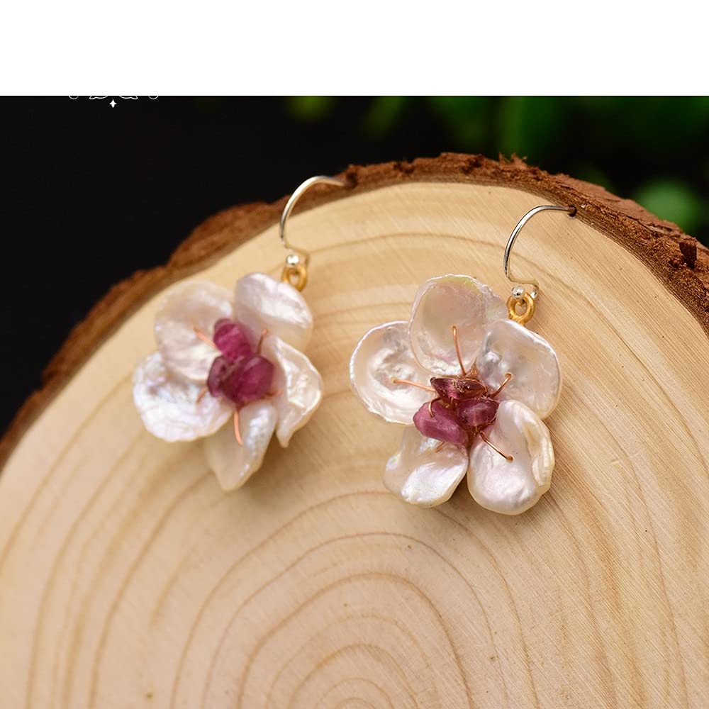 SALAN Orecchini Pendenti Originali Fatti A Mano con Fiori di Perle d'Acqua Dolce Naturali per Le Donne Orecchini Pendenti con Ametista Gioielleria Raffinata