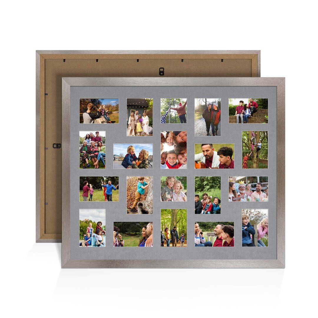 Procut Global 80X70CM Aluminum Photo Frames For Multiple Pictures with Mid Grey Mount-Modern Collage Frame with 20 Apertures (18x) 6x4, (2x) 4x4-Engineered Wood with Shatterproof Perspex