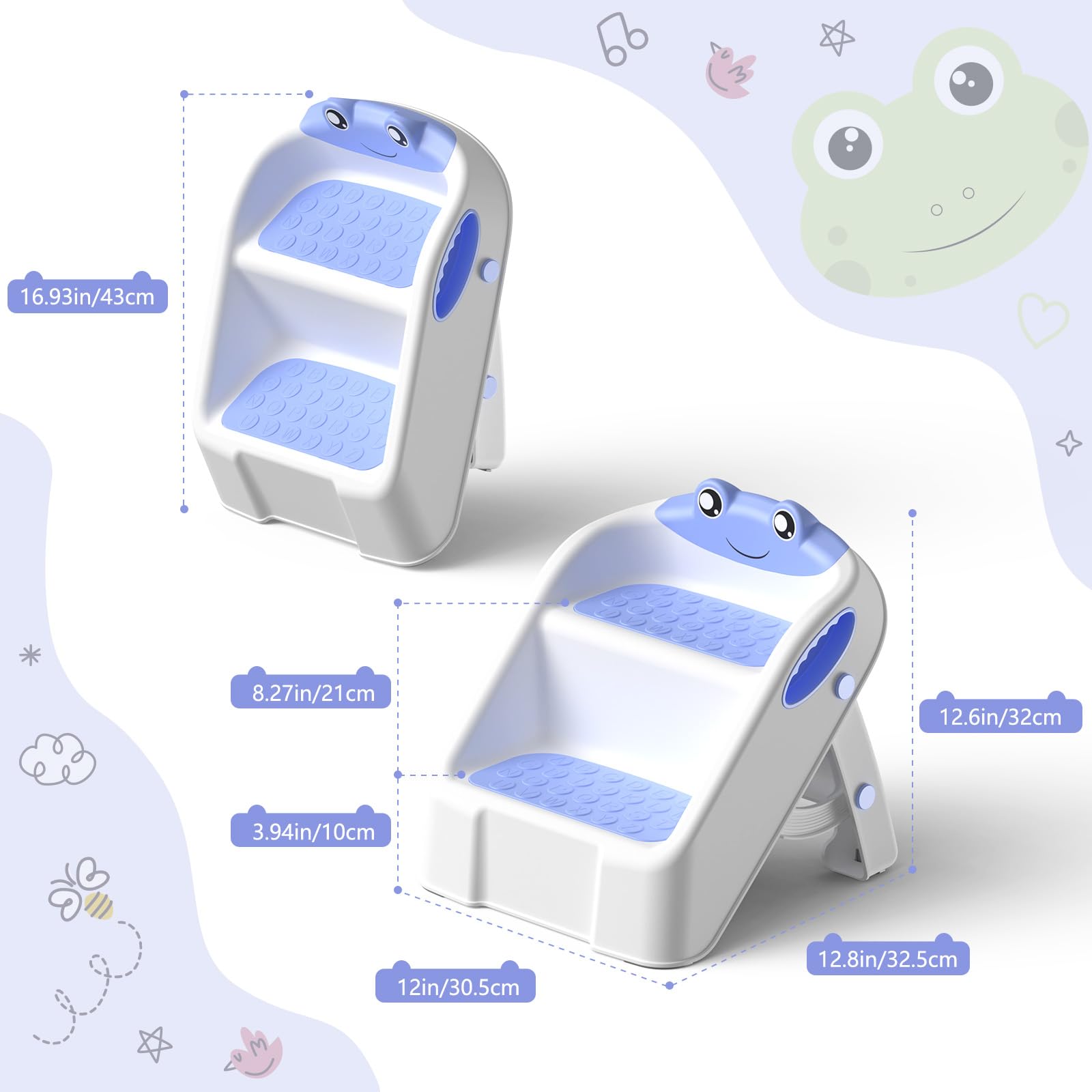 Sgabello Bambini, Scalino Per Bambini bagno Robusto Scaletta a 2 Gradini per Bagno, Lavandino e Toilette, Compatta e Antiscivolo per Bagnos, Cucina, WC e Lavandino, Sopporta Fino a 90 kg