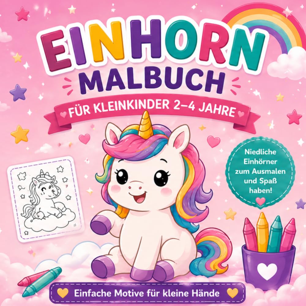Einhorn Malbuch für Kleinkinder 2–4 Jahre: Niedliche und einfache Einhörner zum Ausmalen